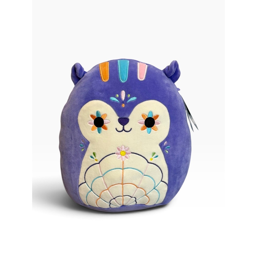 Squishmallows 7.5" Luzma Lavender Day of the Dead Squirrel Plush NWT Kellytoy